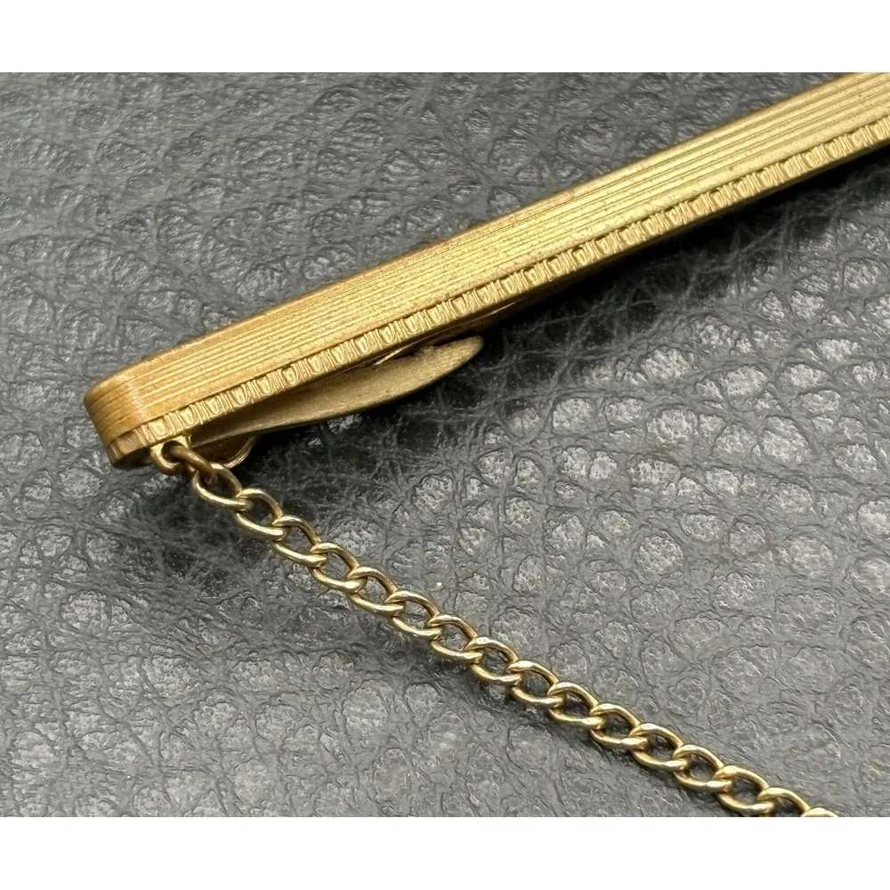 Vintage Hickok Masonic Enamel Tie Bar Clip with Chain Gold Tone